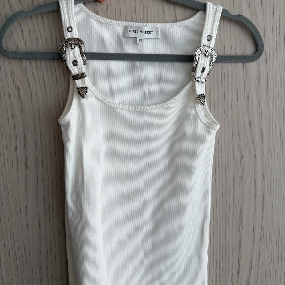 Pixie Market Ribbed White Top